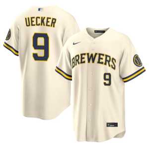Men's Brewers Replica #9 Cream Bob Uecker Jerseys 412060-963 - Image 1