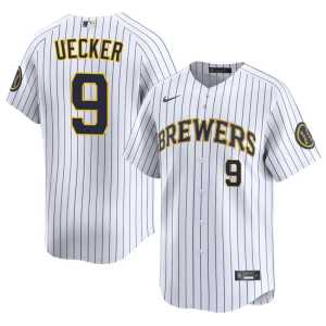 Mens #9 Bob Uecker White Authentic The True Blue Brew Crew Jerseys 224327-621 - Image 1