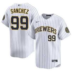 Men White Replica #99 Gary Sanchez MIL Brewers Jersey 998776-467 - Image 1