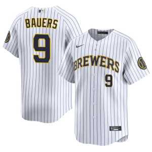 Men's White Jake Bauers MIL Brewers Official #9 Jerseys 955450-314 - Image 1