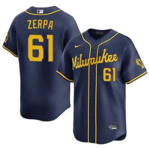 Men's #61 Navy Authentic The Beermakers Angel Zerpa Jerseys 633534-833 - Image 1