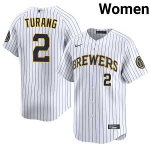 Womens Popular White MIL Brewers #2 Brice Turang Jerseys 582705-359 - Image 1