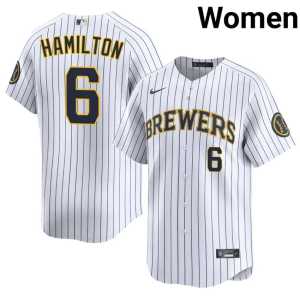 Womens MIL Brewers #6 Game White David Hamilton Jersey 693084-606 - Image 1
