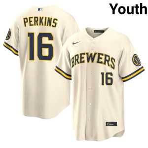 Youth Blake Perkins The Brew Crew #16 Cream Authentic Jerseys 672442-420 - Image 1