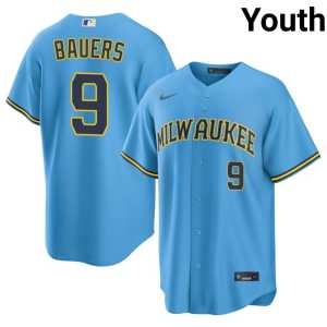 Youth Light Blue Jake Bauers New MIL Brewers #9 Jerseys 741528-687 - Image 1